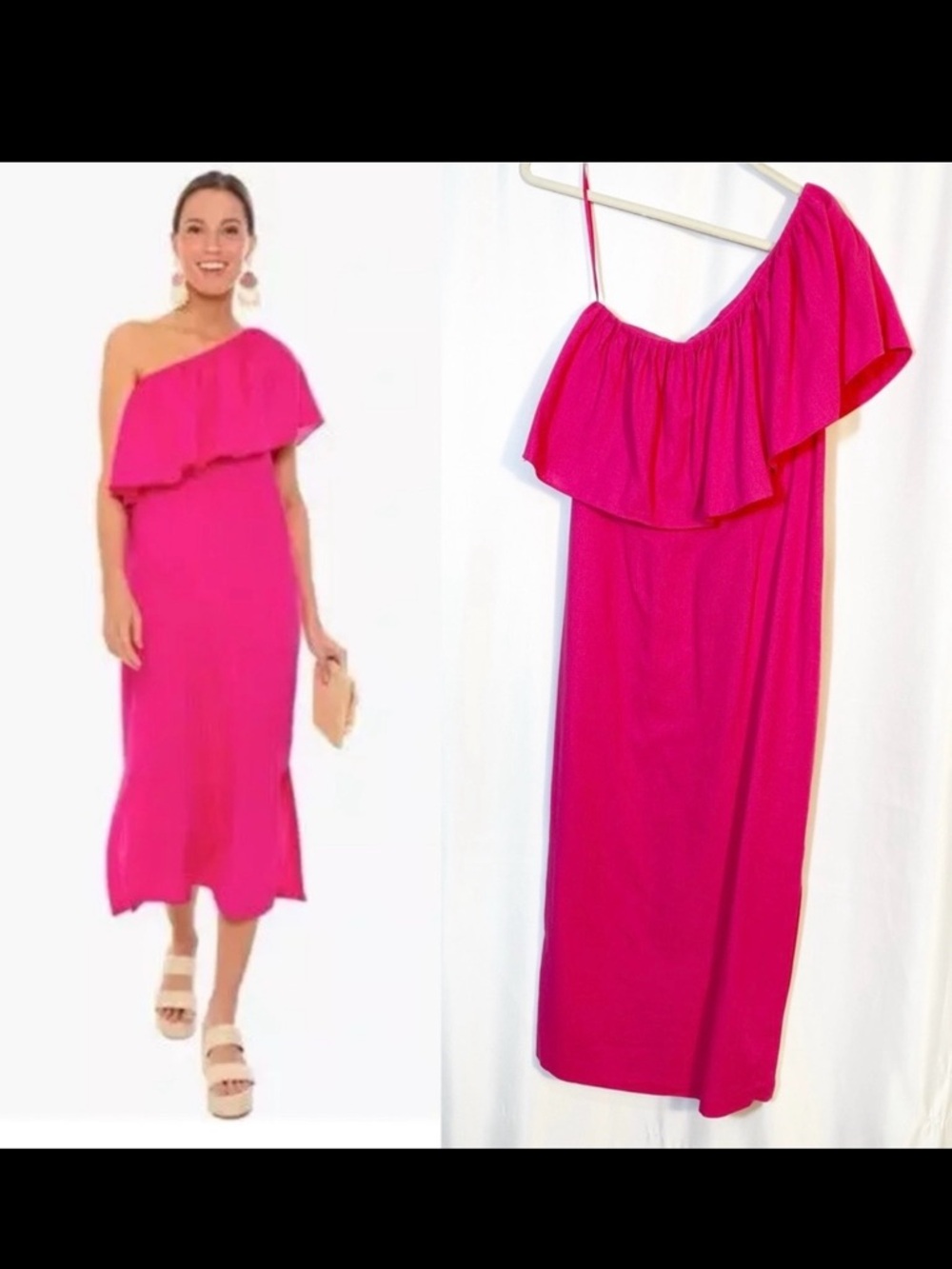 Pomander Place X Tuckernuck Florencia One Shoulder Ruffle Midi Dress Fuchsia